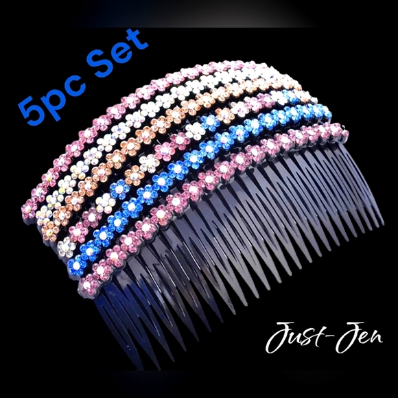 Beautiful 5pc Colorful Crystal Rhinestone Combs/ Hair Pins - Picture 1 of 11